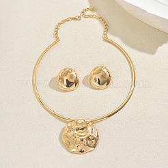Iron Textured Flat Round Pendant Choker & Stud Earring Sets for Women&nbsp;FO0024