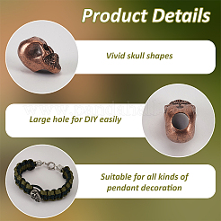 3Pcs 3 Colors Skull Brass Beads&nbsp;KK-FG0001-22
