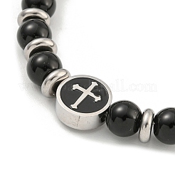 304 Stainless Steel & Glass Round Beaded Bracelets for Women&nbsp;BJEW-G717-11