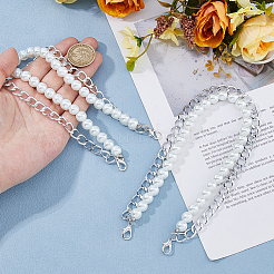 2Pcs Round Glass Pearl Beads & Aluminium Boot Strap Chains&nbsp;HJEW-HS00036