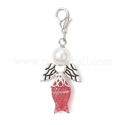 Fish Angel Glass & ABS Plastic Imitation Pearl Pendant Decorations&nbsp;HJEW-JM03608