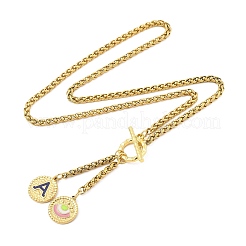 Ion Plating(IP) 304 Stainless Steel Blue Enamel Letter & Eye Pendant Wheat Chain Necklaces&nbsp;STAS-Z102-01G-A