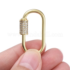 Brass Micro Pave Clear Cubic Zirconia Screw Carabiner Lock Charms&nbsp;ZIRC-E164-10G
