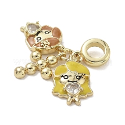 Brass Clear Cubic Zirconia European Dangle Charms&nbsp;LS-KK-K368-26G