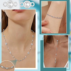 10Pcs 925 Sterling Silver Pave Clear Cubic Zirconia Flat Round Links Connector Charms&nbsp;STER-BC0004-22P