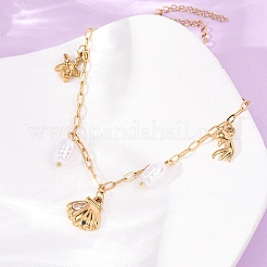 Ocean 304 Stainless Steel and Imitation Pearl Charm Anklets for Women&nbsp;SA-CBA3D94-04D-G