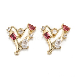 Brass Micro Pave Red Cubic Zirconia Pendants&nbsp;ZIRC-P086-27G