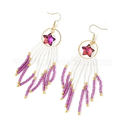 Star Glass Seed Beaded Dangle Tassel Earrings&nbsp;EJEW-MZ00777-03