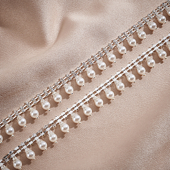 1 Yard Brass & ABS Imitation Pearl & Rhinestone Cup Chains&nbsp;CHC-BC0001-26