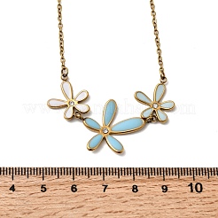 304 Stainless Steel Sky Blue Enamel with Crystal Rhinestone Triple Flower Pendant Necklaces for Women&nbsp;LS-NJEW-G181-01G