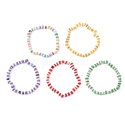 Dyed Natural Freshwater Shell & Glass Seed Beads Stretch Bracelets for Women&nbsp;BJEW-JB14129