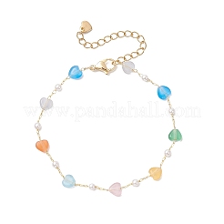 Cat Eye Plastic Pearl Beaded Link Bracelets for Women&nbsp;BJEW-JB12381