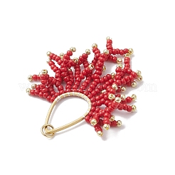 Glass Seed Beaded Imitation Coral Pendants&nbsp;PALLOY-MZ00938-03
