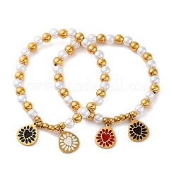 201 Stainless Steel Round Beaded Stretch Bracelets&nbsp;BJEW-C090-03G-G