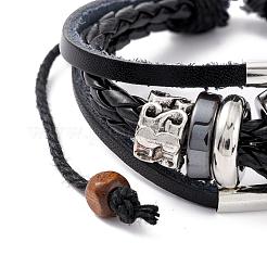 Adjustable Casual Unisex Zinc Alloy and Braided Leather Multi-strand Bracelets&nbsp;BJEW-BB15639-B