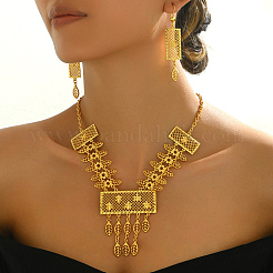 Vintage Middle Eastern Alloy Hollow Rectangle Tassel Necklaces & Earrings Sets for Women&nbsp;ZM5476
