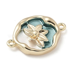 Brass Enamel Oval with Flower Connector Charms&nbsp;KK-M308-06G-02