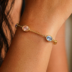 925 Sterling Silver Pave Oval Colorful Cubic Zirconia Link Bracelets for Couples Casual Fashion Jewelry&nbsp;RG9206-1