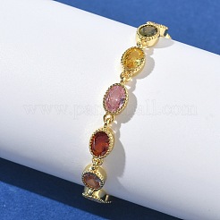 Oval Brass Pave Cubic Zirconia Link Chain Bracelets for Women&nbsp;BJEW-P385-02G
