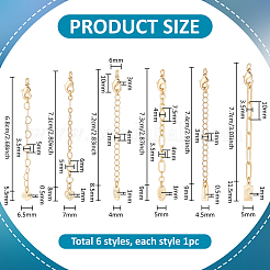 6Pcs 6 Styles Brass Ends with Chain&nbsp;FIND-PH0060-21G