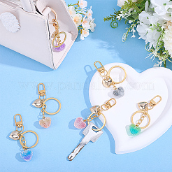 6Pcs 6 Colors Transparent Resin with 304 Stainless Steel Heart Pendant Keychain&nbsp;KEYC-AR00010