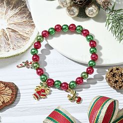Christmas Bell & Candy Cane & Deer Alloy Enamel Charm Bracelets&nbsp;BJEW-JB10823