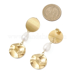 Natural Cultured Freshwater Pearl Flat Round Dangle Stud Earrings&nbsp;EJEW-JE06755