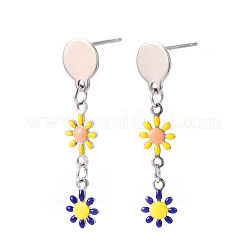 Flower Enamel Long Dangle Stud Earrings&nbsp;EJEW-N049-02B