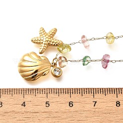 Summer Beach 304 Stainless Steel Cubic Zirconia & Colorful Dyed Crystal Tassel Necklaces&nbsp;NJEW-R014-02G