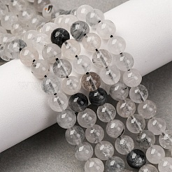 Natural Tourmalinated Quartz/Black Rutilated Quartz Beads Strands&nbsp;G-E558-04-6mm