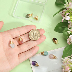 8Pcs 8 Styles Natural Mixed Stone Teardrop Pendants&nbsp;PALLOY-CA00031