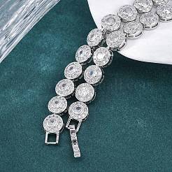 Brass Pave Clear Cubic Zirconia Flat Round Link Chain Necklaces for Women&nbsp;NJEW-A044-01P