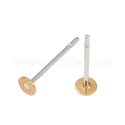 304 Stainless Steel Stud Earring Settings with Flat Round Brass Head&nbsp;X-STAS-R073-01