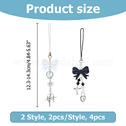 4Pcs 2 Style Acrylic & Glass & Alloy Mobile Straps&nbsp;HJEW-HS00010