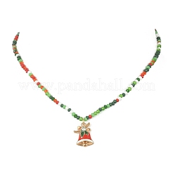 Christmas Theme Alloy Enamel Pendant Necklace with Glass Beaded Chains&nbsp;NJEW-JN04338