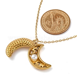 PVD Vacuum Plating 304 Stainless Steel Openable Moon Pendant Cable Chain Necklaces for Women&nbsp;STAS-Z114-18G