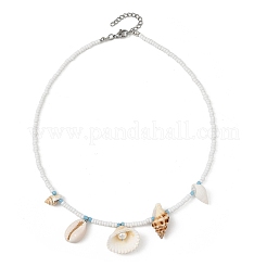 Summer Beach Natural Mixed Stone Pendant Glass Seed Beaded Necklaces for Women&nbsp;NJEW-JN06502