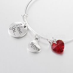 Mother's Day Adjustable Silver Plated Brass Charm Bangles Expandable Bangles&nbsp;BJEW-JB02006