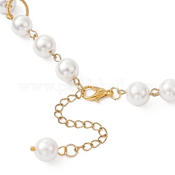 Round Shell Pearl with Brass Link Chain Necklaces for Women&nbsp;NJEW-JN05631