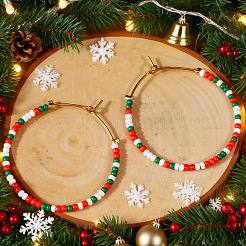 Bohemian Handmade Glass Seed Beads Hoop Earrings&nbsp;XQ3444-2