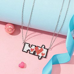 Non-Tarnish 2Pcs 2 Style MIYUKI Seed Beaded Puzzle Matching Couple Necklaces Set&nbsp;NJEW-MZ00023