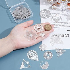 48Pcs 12 Styles 201/304 Stainless Steel Filigree Pendants&nbsp;STAS-UN0064-14