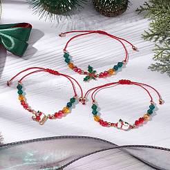 3Pcs 3 Styles Christmas Glass Braided Bead Bracelet Sets&nbsp;BJEW-JB10892
