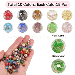 150Pcs 10 Colors Luminous Handmade Gold Sand Lampwork Beads&nbsp;FOIL-PA0001-04