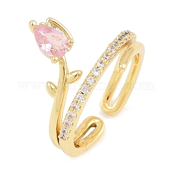 Flower Brass Micro Pave Cubic Zirconia Cuff Open Rings for Women&nbsp;CU-CBA0A21-06B-G