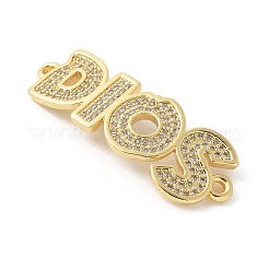 Brass Micro Pave Clear Cubic Zirconia Letter DIOS Connector Charms&nbsp;KK-P294-34G