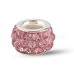 80Pcs Polymer Clay Rhinestone European Large Hole Beads with Silver Color Plated Brass Cores&nbsp;FPDL-LT0001-02C