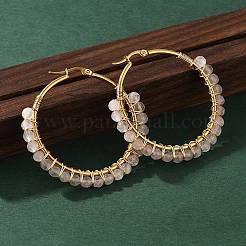 Beaded Hoop Earrings&nbsp;X-EJEW-JE03830-03