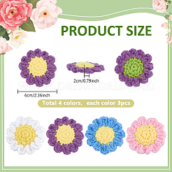 12Pcs 4 Colors Flower Shape Cotton Knitted Costume Ornament Accessories&nbsp;DIY-PH0034-02