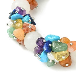 Natural White Jade Round & Mixed Stone Chips & Pearl Beaded Bracelet&nbsp;BJEW-JB09631-02